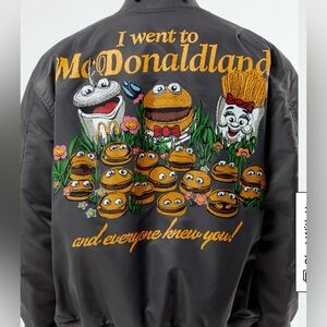 McDonald's Themed Charcoal Bomber Jacket Mens XL